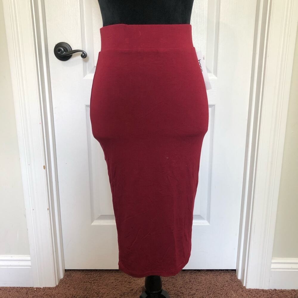 Bar III Petite Burgundy Bodycon Midi Skirt PS Wine Red Jersey Knit Stretch New